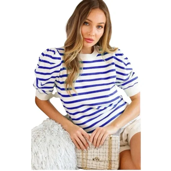 🌹NWOT:VINE & LOVE PUUFED SHORT SLEEVES KNIT SWEATER - Picture 1 of 7